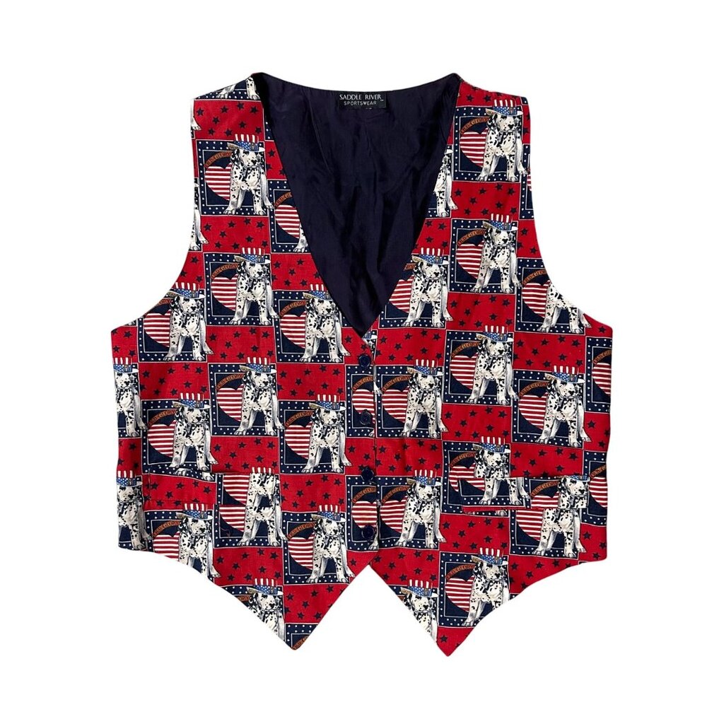 Vintage Patriotic Dalmatian Vest 1990s Saddle River Sportswear 4th of July Dog - Picture 2 of 9
